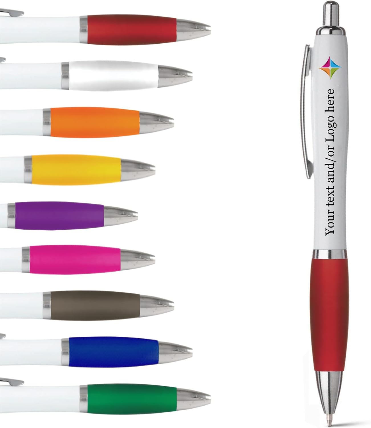 stika.co Pack of 20 Red Personalized Contour Promotional Pens - Ballpoint Promotional Pens for Office, School, and Events - Custom Promotional Items - Add Your Text/Logo for a Unique Touch