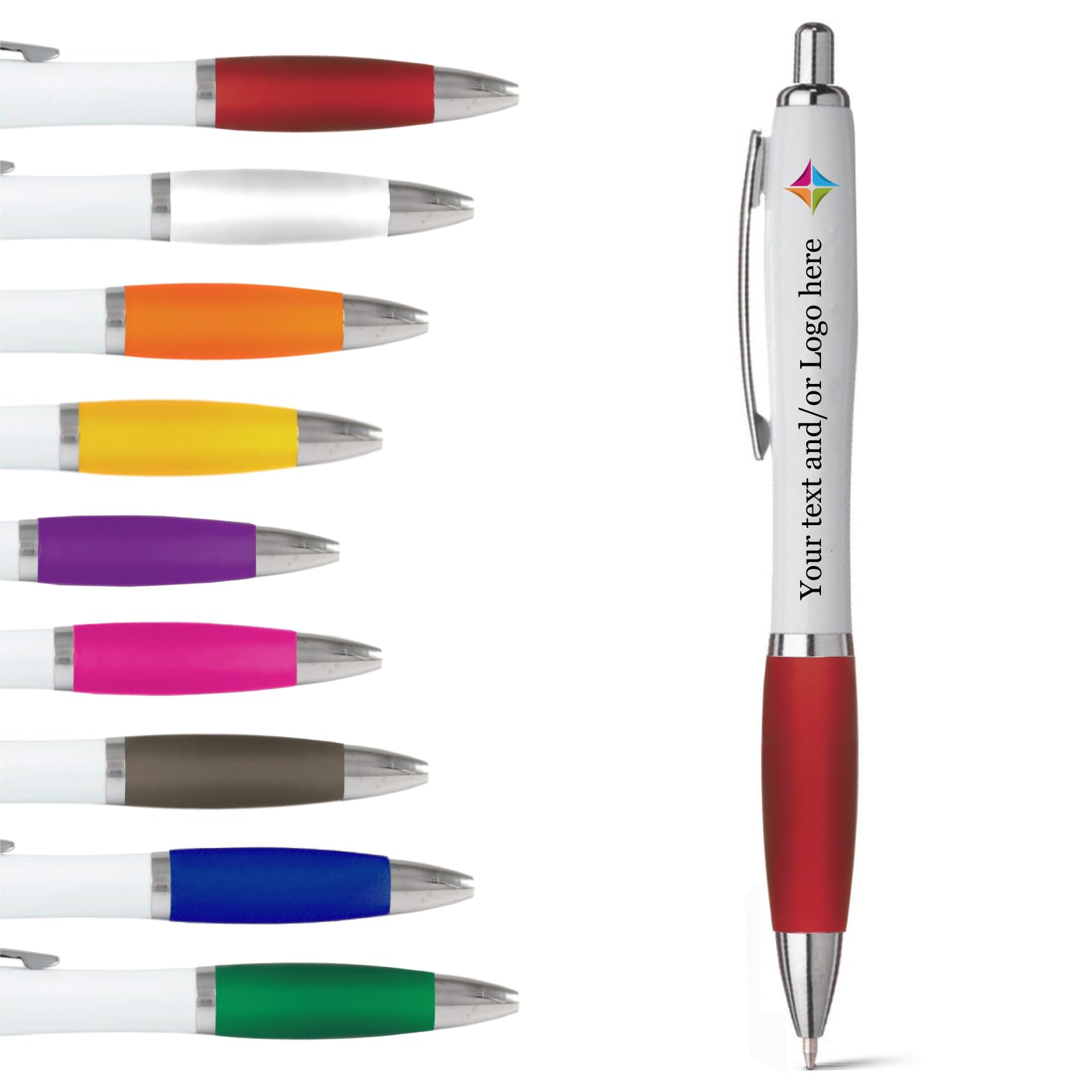 stika.co Set of 20 Contour Red Promotional Pens - Personalised Rubber Ballpoint Pens for School, Work, and Events - UV printed vibrant colors, with large branding space โ image 1