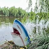 Jxueych Scary Shark Head Outdoor Ornament Decor for Garden Pool, Novelty Shark Warning Resin Sculpture Spoof Toy for Bedroom Porch Pond Wall Decoration, 7 inches Height