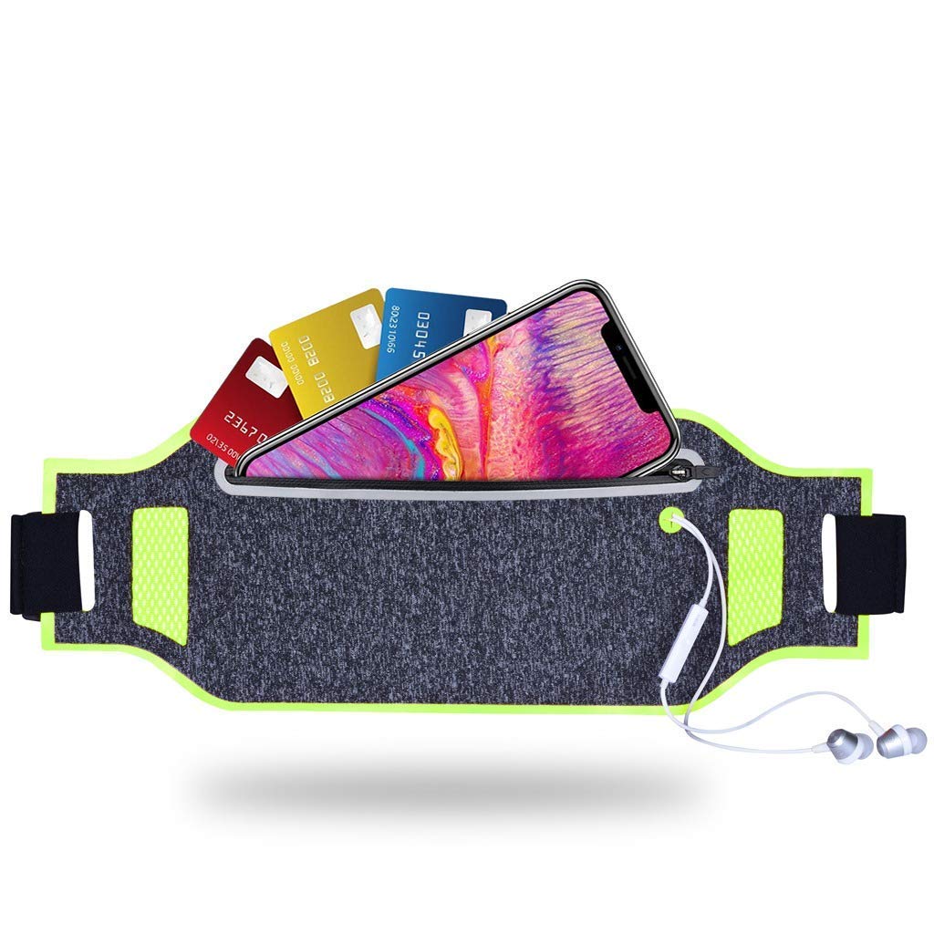 Tenplus Running Belt Waist Pack Compatible Pantech Vega Secret Note IM-A890S/ K/L 5.9", Ultra-Slim Waterproof Reflective Fanny Pack with Adjustable Strap, Headphone Jack for Travel Workout (Green)