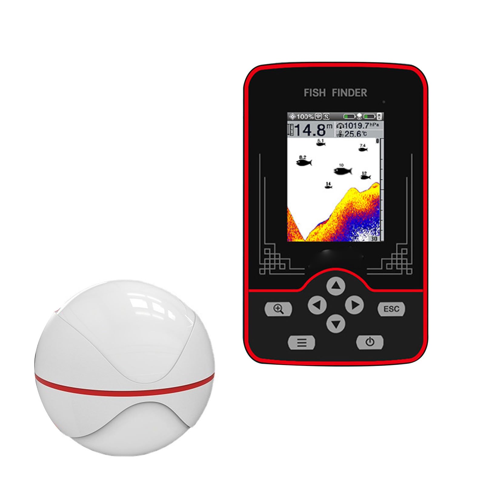 Dilwe Ecoscandaglio Wireless per Pesci, Ecoscandaglio Portatile Portatile con Raggio di Rilevamento di 60 M, Schermo a Colori da 2,6 Pollici per la Pesca in Barca in Kayak