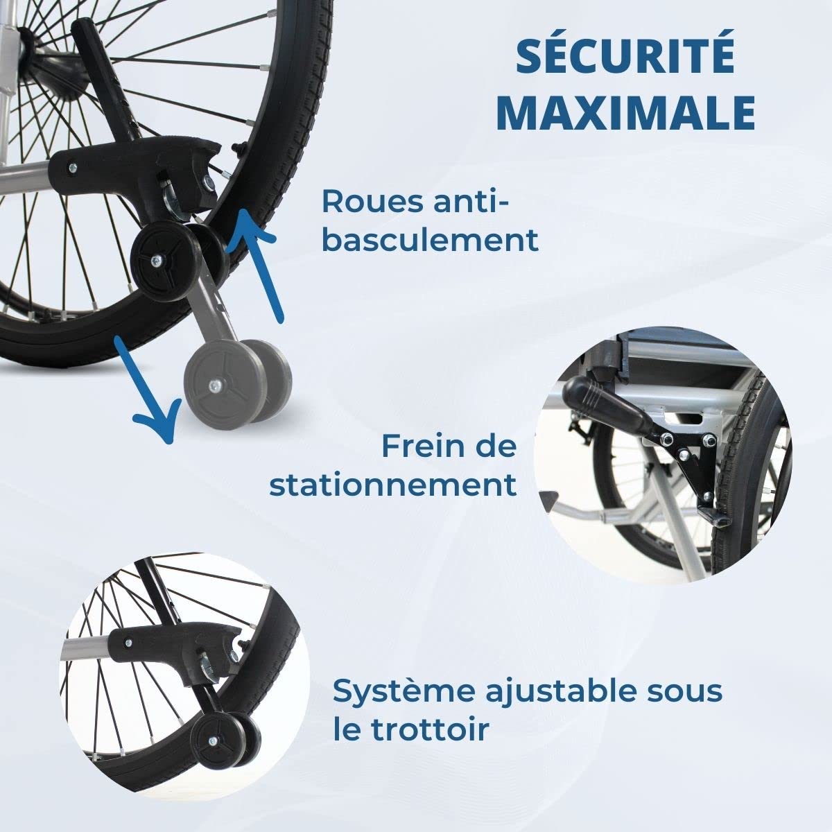 Mobiclinic®, Fauteuil Roulant Bariatrique, Largeur Spéciale 60 cm, Robuste, Max. 225 Kg, Roulettes Amovibles avec un Bouton, Système anti-Bascule, Châssis Double Croix, Accoudoirs et Repose-Pieds