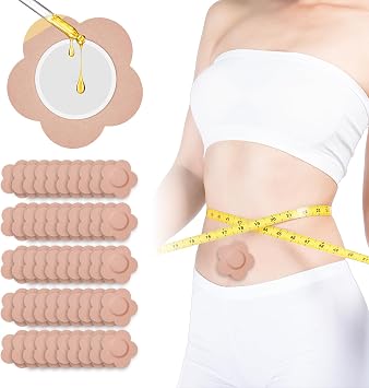 Yuelong 50Pcs Castor Oil Patches for Belly Button, Self-Adhesive Castor Oil Pack Wraps Organic Cotton Flower-Shaped Pads,Leak-Proof & Breathable,No-Wash for Body Care Travel & Sleep