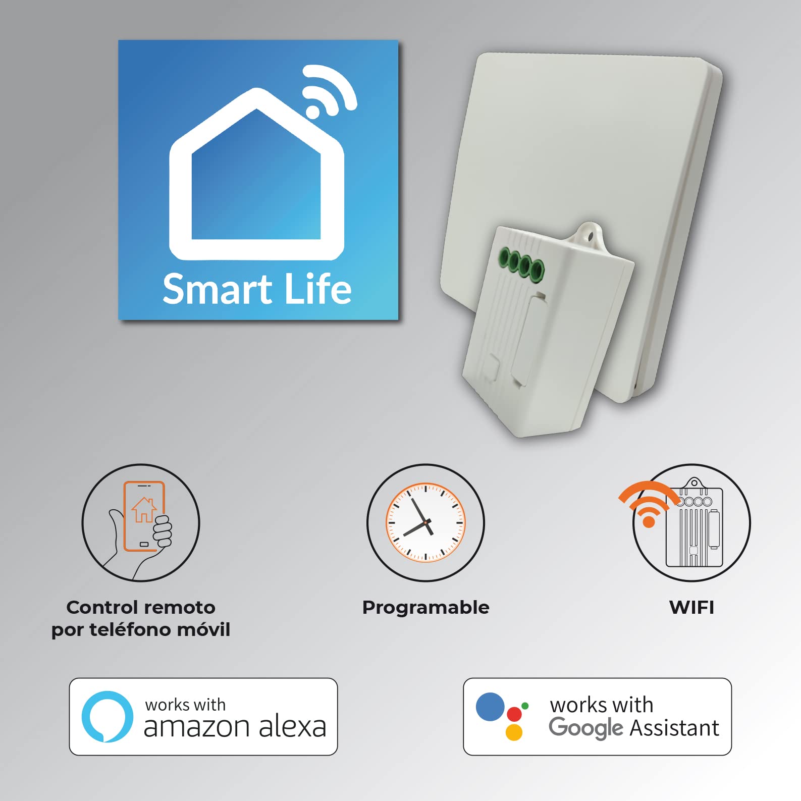LED ATOMANT Kit 1 Interruptor Inalambrico 1 Via y 1 Receptor Wifi y RF | Sin cables ni baterias, Admite hasta 10 pulsadores conmutados