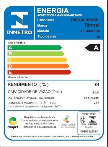 Rinnai M20-20 litros GN (Gás Natural) Branco - Aquecedor de Água a Gás Mecânico REU-M200 CFH