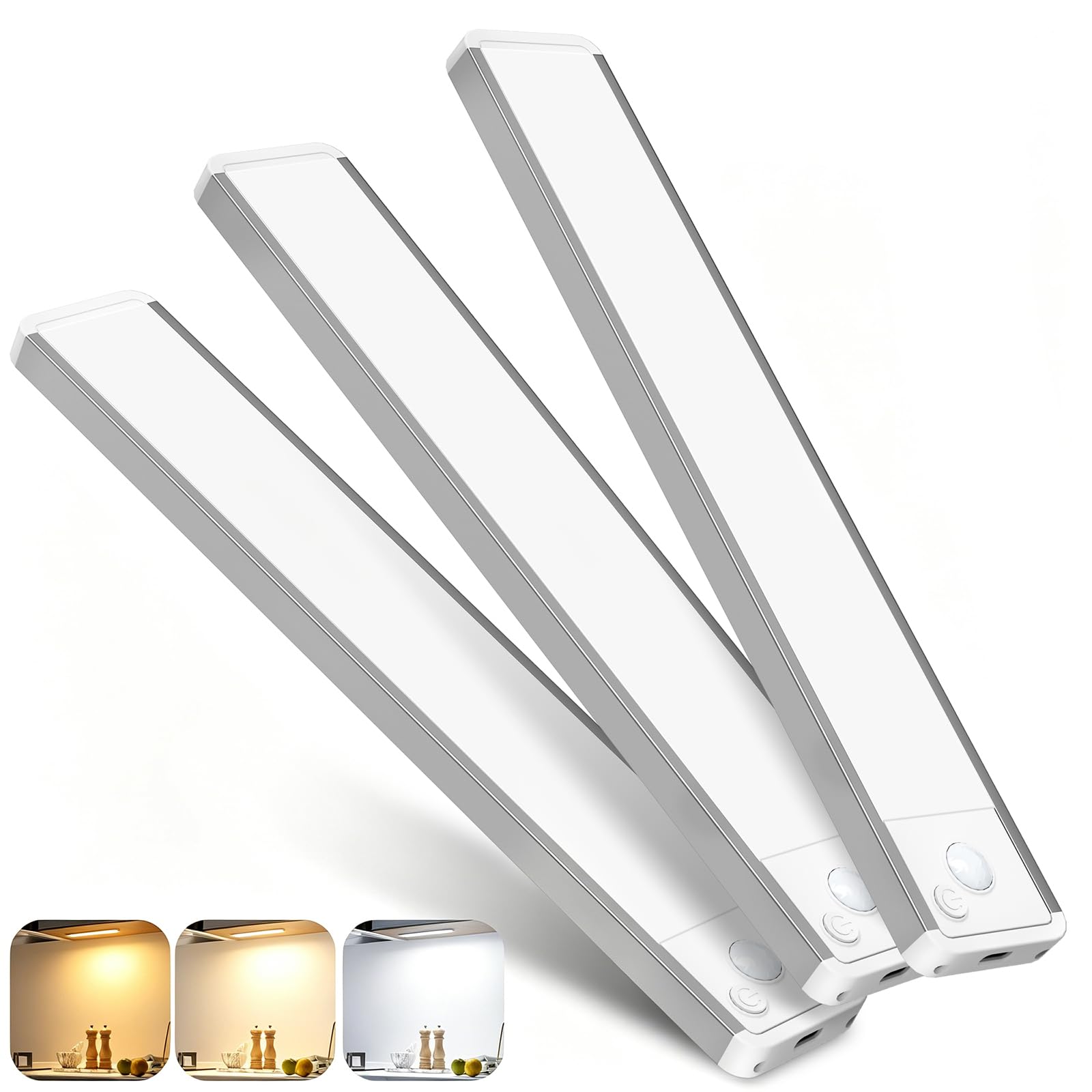 Illuminazione a LED per Armadietti con Sensore di Movimento 3 Pezzi Faretti da Incasso da 20 cm per Cucina 3 Temperature di Colore Dimmerabile Adatto per Mobili da Cucina