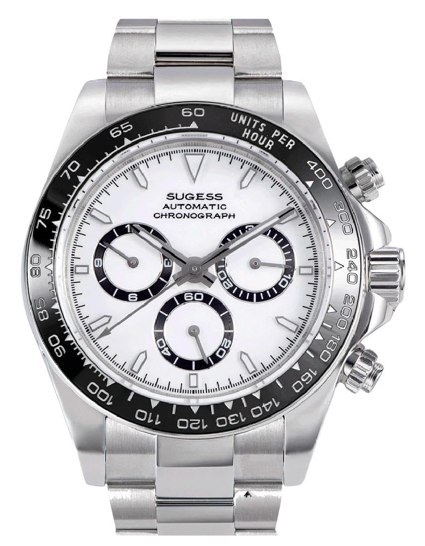 Seestern Sugess S418-2 Chronograph Automatik Stahl Schwarz Weiß Keramik Herrenuhr, blau, Armband