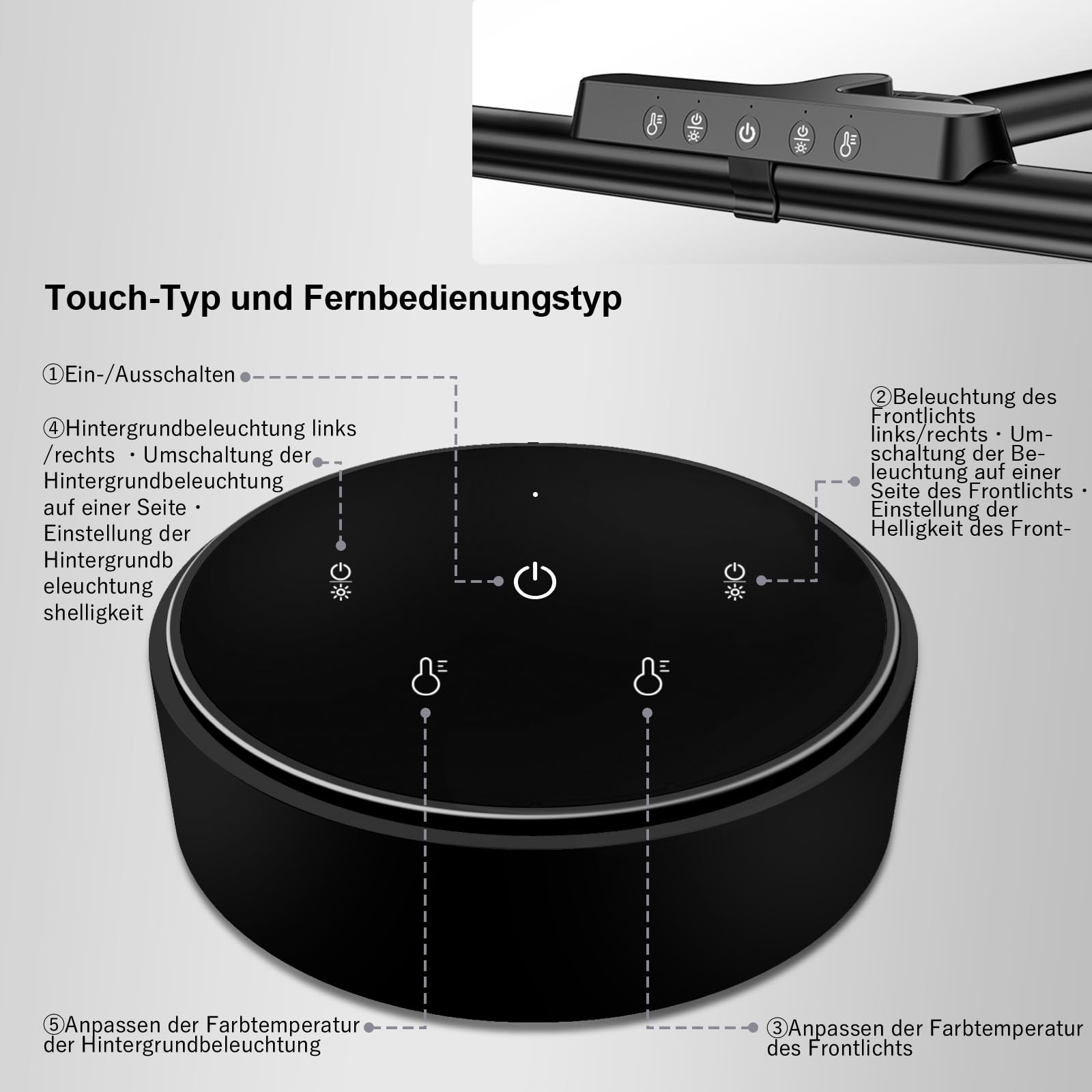 OOWOLF Schreibtischlampe LED, 81,5 cm, 24W dimmbar, 2750-5400K, mit Gestensteuerung & Fernbedienung, Doppelkopf, höhenverstellbar, klemmbar, für Büro, Homeoffice und Detailarbeiten