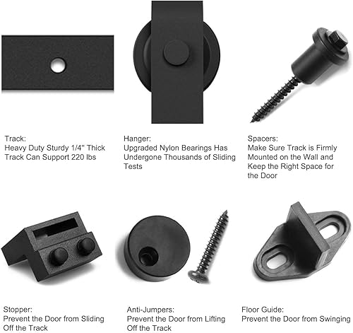 Miniatura 5 de SMARTSTANDARD Kit de herrajes para puerta de granero doble de 6.6 pies, riel de puerta corrediza suave y silencioso, incluye instalación detallada,