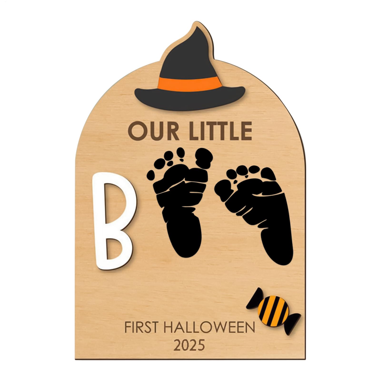 Fabixoin Baby Hand and Footprint Kit,Wooden Baby's Halloween Footprint Art | Craft Kit with Ink Pad Hand Ornament for Birth Shower Mom Dad Kids Family, Christmas Halloween Nursery