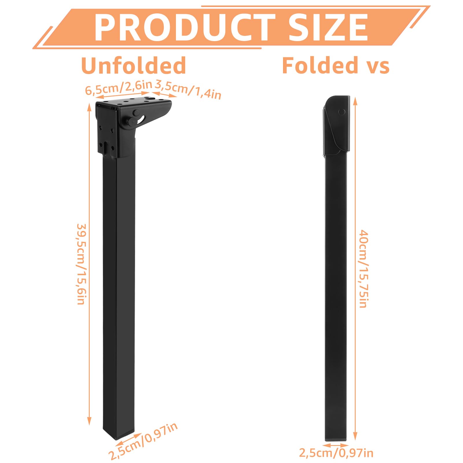 4 sztuki składane nogi stołowe 40 cm, metalowe nogi stołu czarne 90 stopni, składane nogi stołu do stołu, łóżka, sofy, nogi do stolika na laptopa, szafki