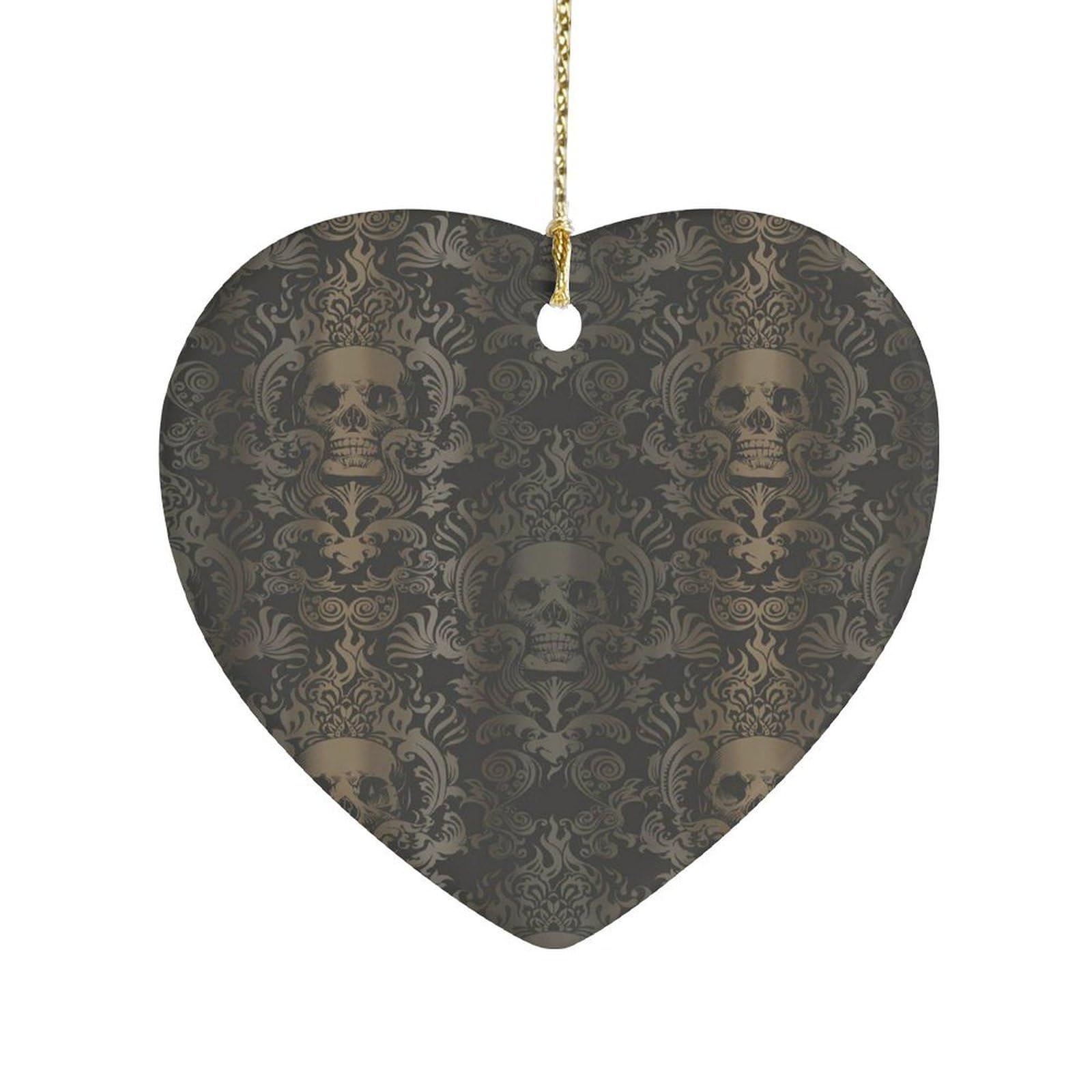 Gothic Wallpaper Skull Heart Ornament Precious Heart-Shaped Pendant Idea Ceramic Ornaments with Gold String Personalized Heart Shaped Decoration for Outdoor Party Love