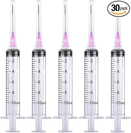 25 Pack 10ml Plastic Syringes with 18Ga, for Scientific Labs, Industrial Dispensing and Liquid Measuring Syringe Tools, Individually Sealed Packaging