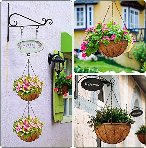 8 Pack Hanging Planters 12 Inch Metal Flower Pots Basket Holder with Coconut Coir Liners Metal Round Wire Plant Holder with Chain Porch Decor for Indoor Outdoor Patio Porch Garden Decoration