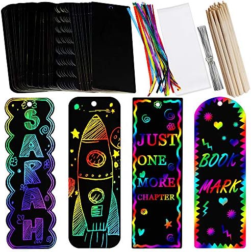 Supla 36 Sets 4 Style Magic Scratch Rainbow Bookmarks Making Kit for Kids Students Party Favor Scratch Paper DIY Bookmarks Bulk with Scratching Tools Satin Ribbons for Classroom Activities (Pack of 3) image 3