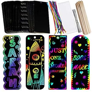 Supla 36 Sets 4 Style Magic Scratch Rainbow Bookmarks Making Kit for Kids Students Party Favor Scratch Paper DIY Bookmarks Bulk with Scratching Tools Satin Ribbons for Classroom Activities
