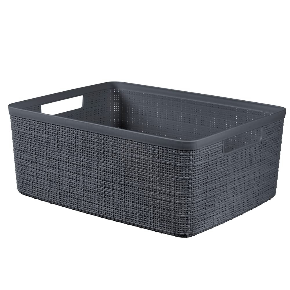CURVER Jute Basket 100% Recycled Plastic Rectangular 12 L, Dark Grey, M