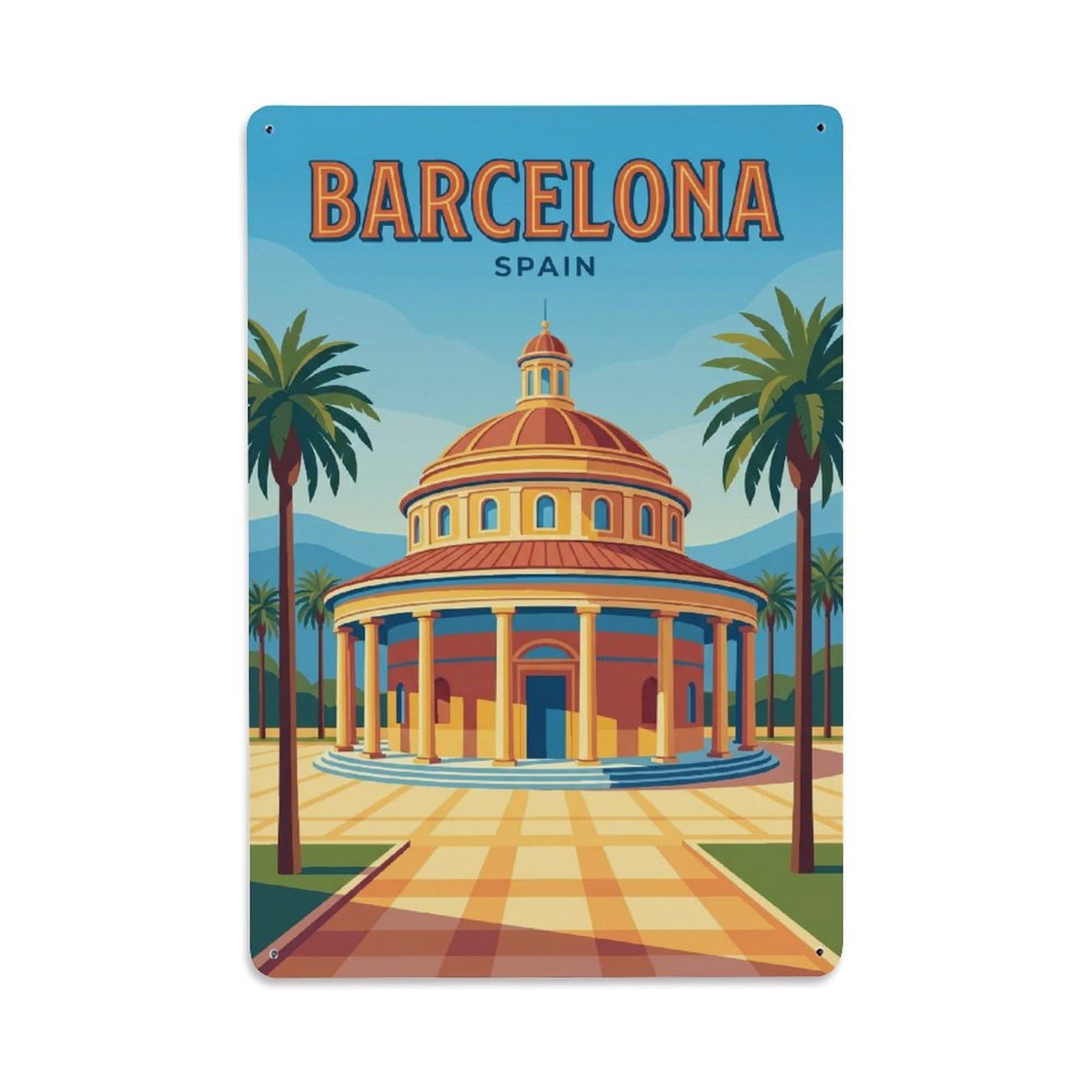 Vintage Travel Rotunda Spain Circular Metal Tin Sign
