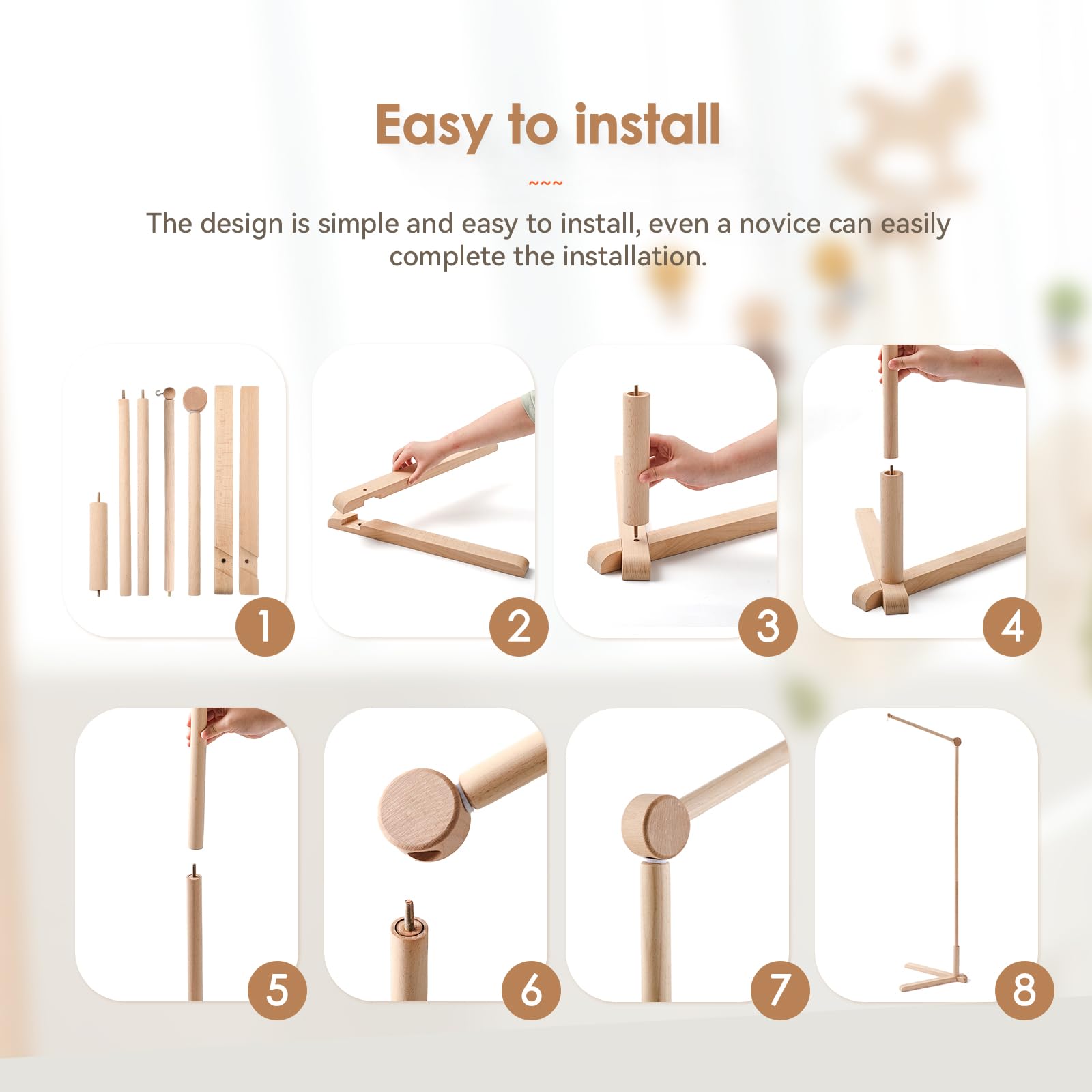 Promise Babe Wooden Baby Mobile Holder Changing Table Baby Music Box Mobile for Bed Playpen DIY Rotatable Fixed Base - Image 3