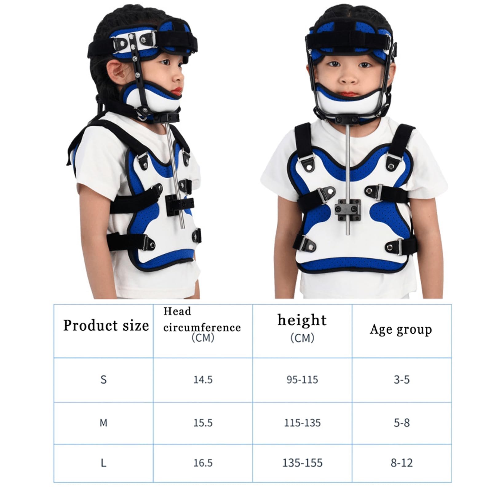MRKU Ortesis torácica Cervical Infantil, Soporte de fijación torácica Infantil con mentonera, Material Transpirable y fácil de Limpiar.