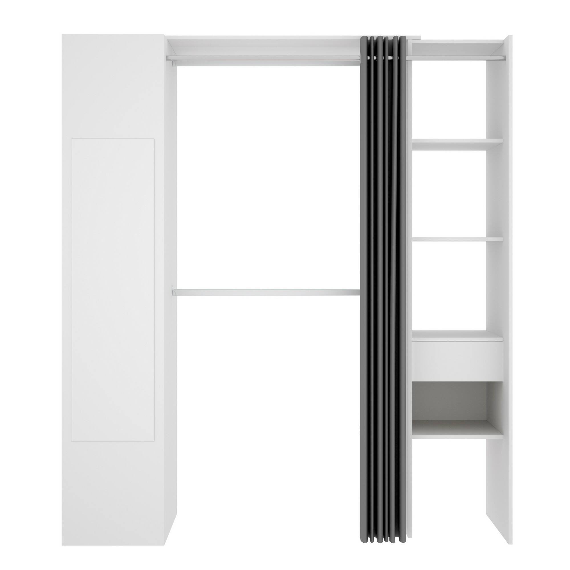 Dmora Guardaroba Grande Rigi 52x205h cm Bianco 8 Ripiani Appendiabiti, Armadio Camera da Letto un Cassetto