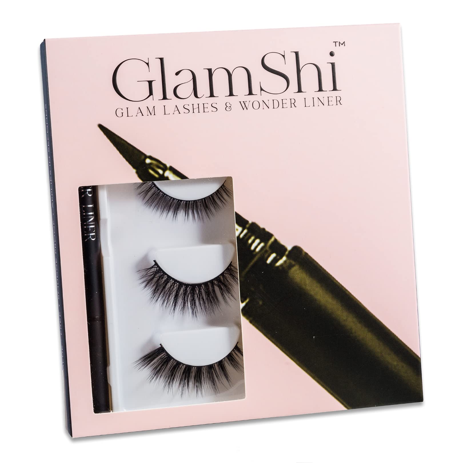 Wonder Liner5 in 1 Glamshi Set, False Lashes Natural Style Lashes For Daily Use, Glue - Free Adhesive Liquid Eyeliner, Non - Magnetic, Reusable, Waterproof Quick Dry, Long Lasting, All Day Lash Hold