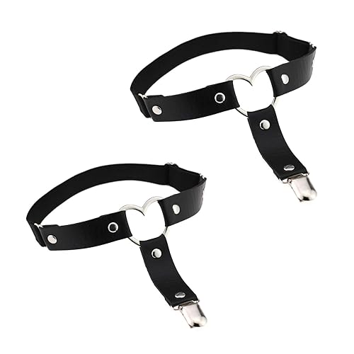 VENESUN 2PCs Adjustable Leg Garters, Elastic Punk Heart Thigh Garter with Anti-Slip Clips for Women - Black-1