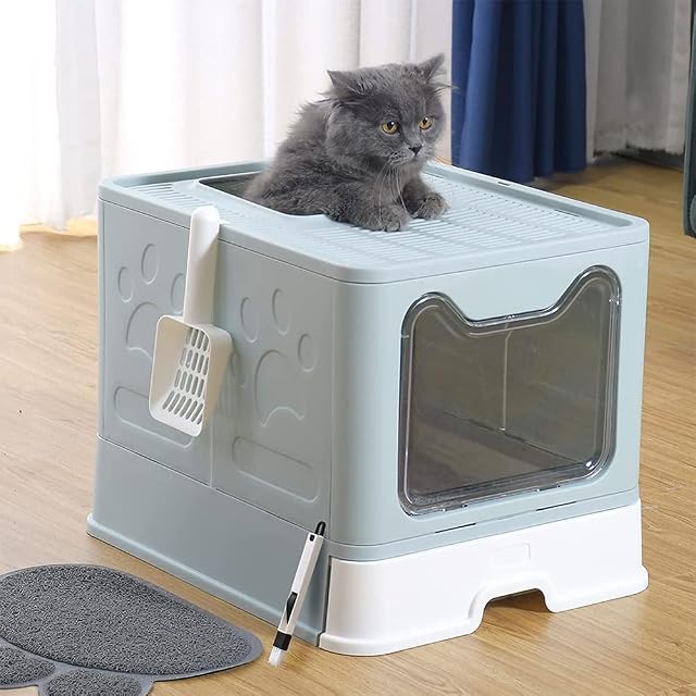 Bandeja de arena cerrada para gatos, casa de aseo con bandeja extraíble, pala, cepillo, capacidad 15 kg