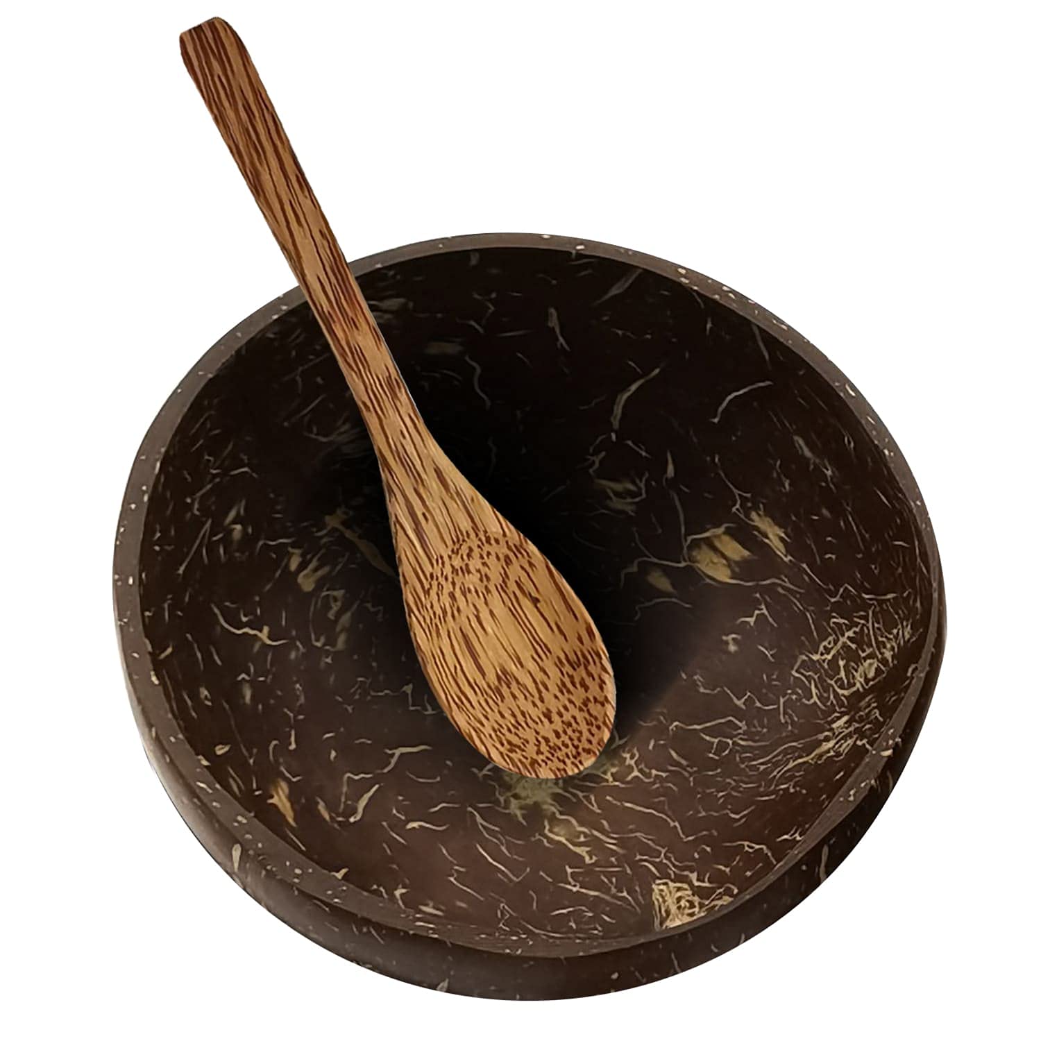 CEREM Coconut Bowl & Wooden Spoon, Fork Set - Handmade Natural Coconut Bowls for Acai, Smoothie, Buddha Bowls - Eco Friendly Vegan Gifts, Kitchen Decor - 1 Set, Polished