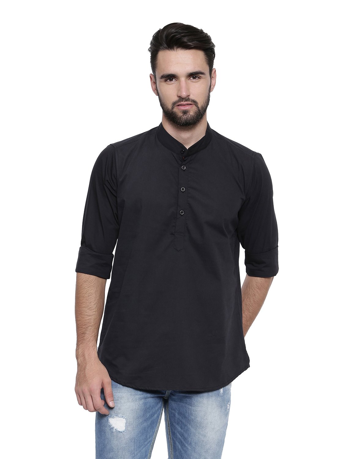 Mens Solid Black Full Sleeve Kurta-image-13