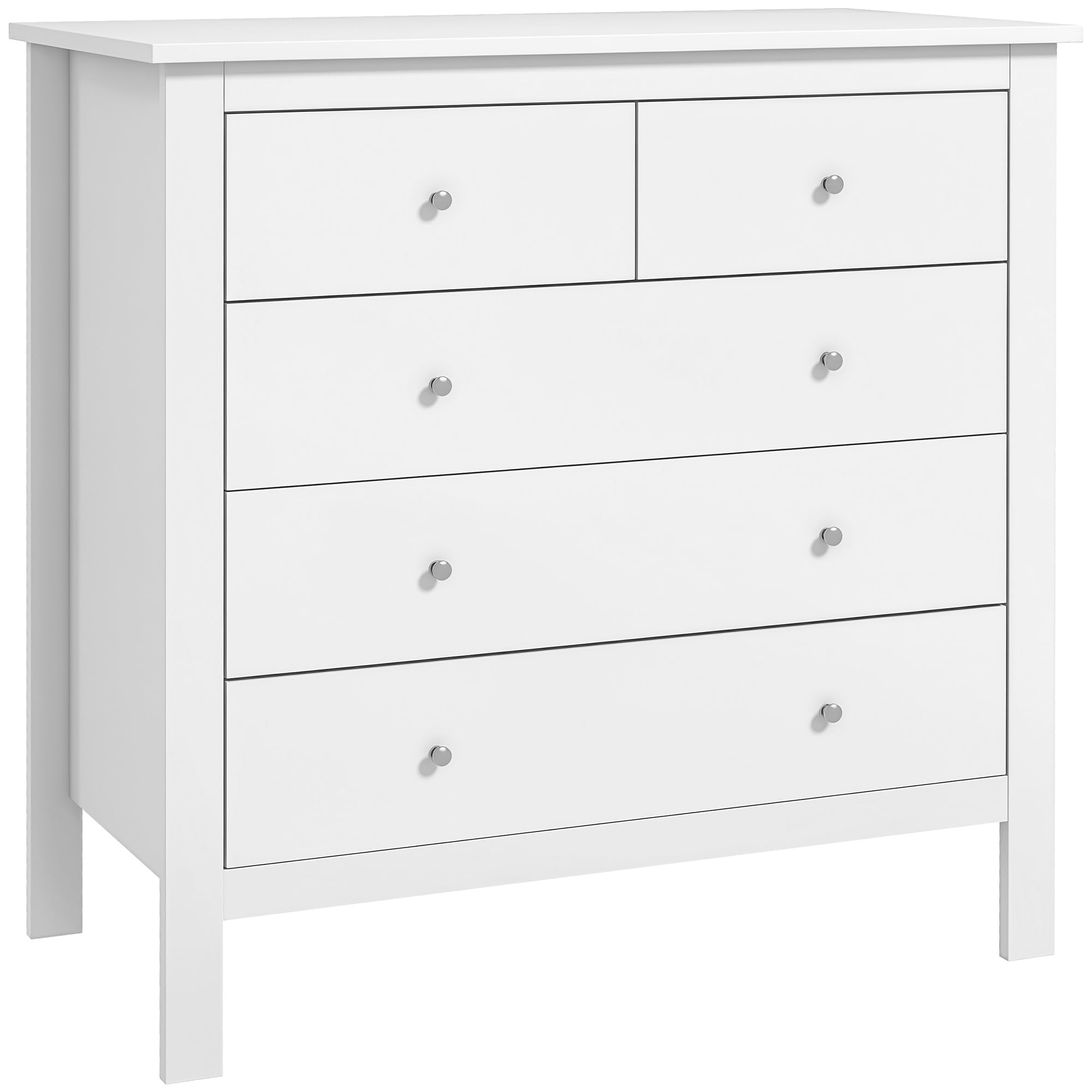 HOMCOM Cassettiera Cassettiera da Camera in Legno 79x39.5x80.5 cm Bianco | Con 2 Cassetti Piccoli e 3 Cassetti Grandi