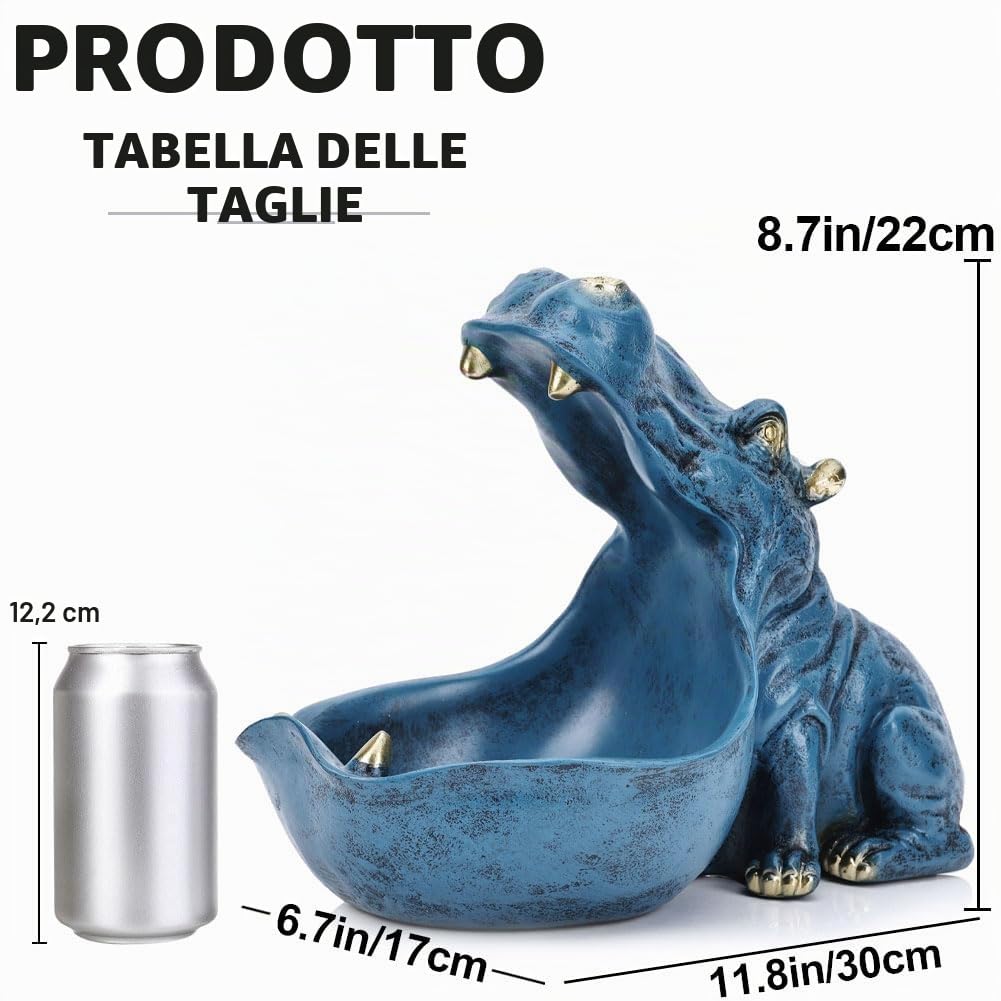 Statua di ippopotamo in resina per ingresso, supporto multiuso per chiavi, caramelle, gioielli e orecchini - Ottimo per l'arredamento della casa, arte moderna, ingresso, decorazione di scaffali