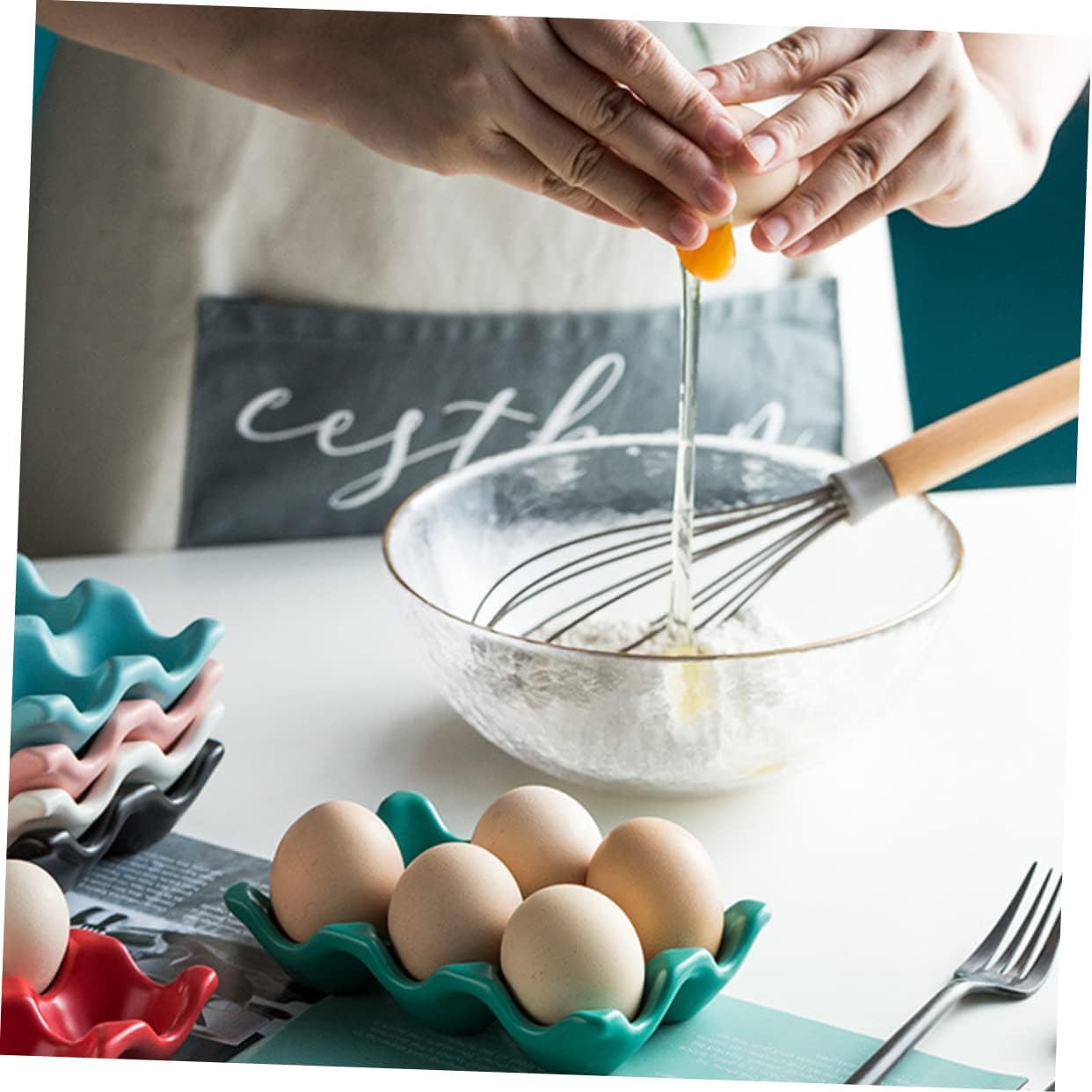 Angoily 2pcs 6 Egg Storage C0;GAI,x Egg Holder for Fridge Egg Trays Deviled Egg C0;GAI,xs Fresh Egg Storage Refrigeratox Egg Case Fridge Egg Holder Tray Ball Charms with C: 0 Stoneware