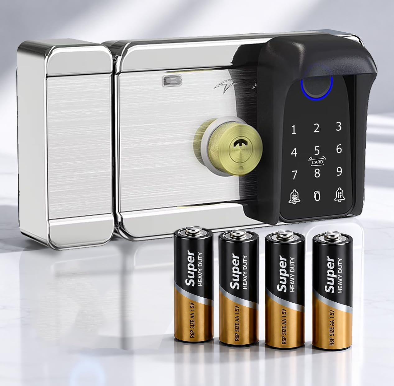 Smart Latch Serrure de portail double face, sans clé à empreintes digitales avec clavier, mot de passe et carte IC – Pêne dormant électronique étanche pour clôture extérieure (noir