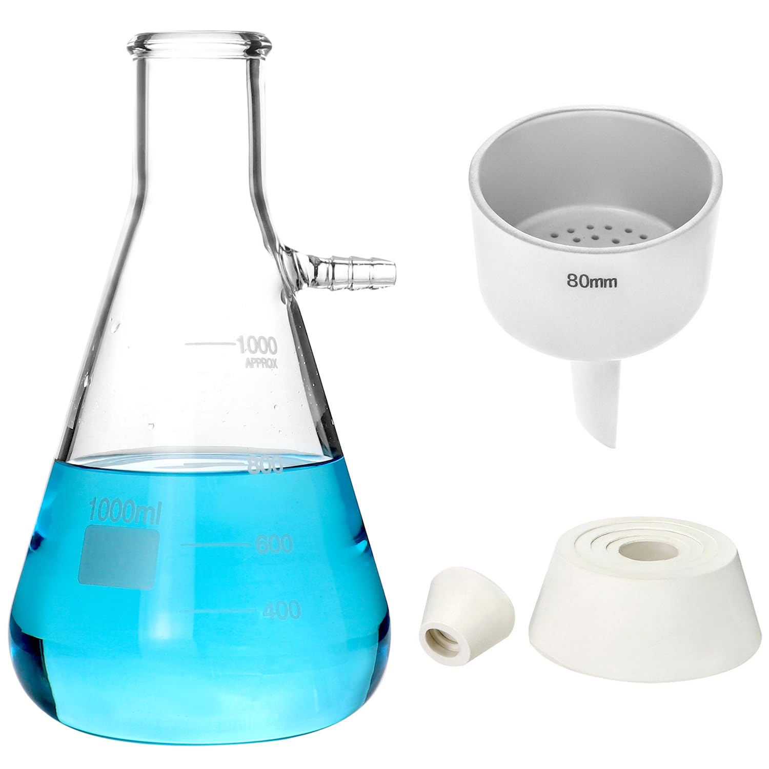 QWORK Buchner 1000ML Funnel Kit Filter Flask Set, 1L Vacuum Flask 80Mm Funnel, Borosilicate Glass Heavy Wall Filtering Flask