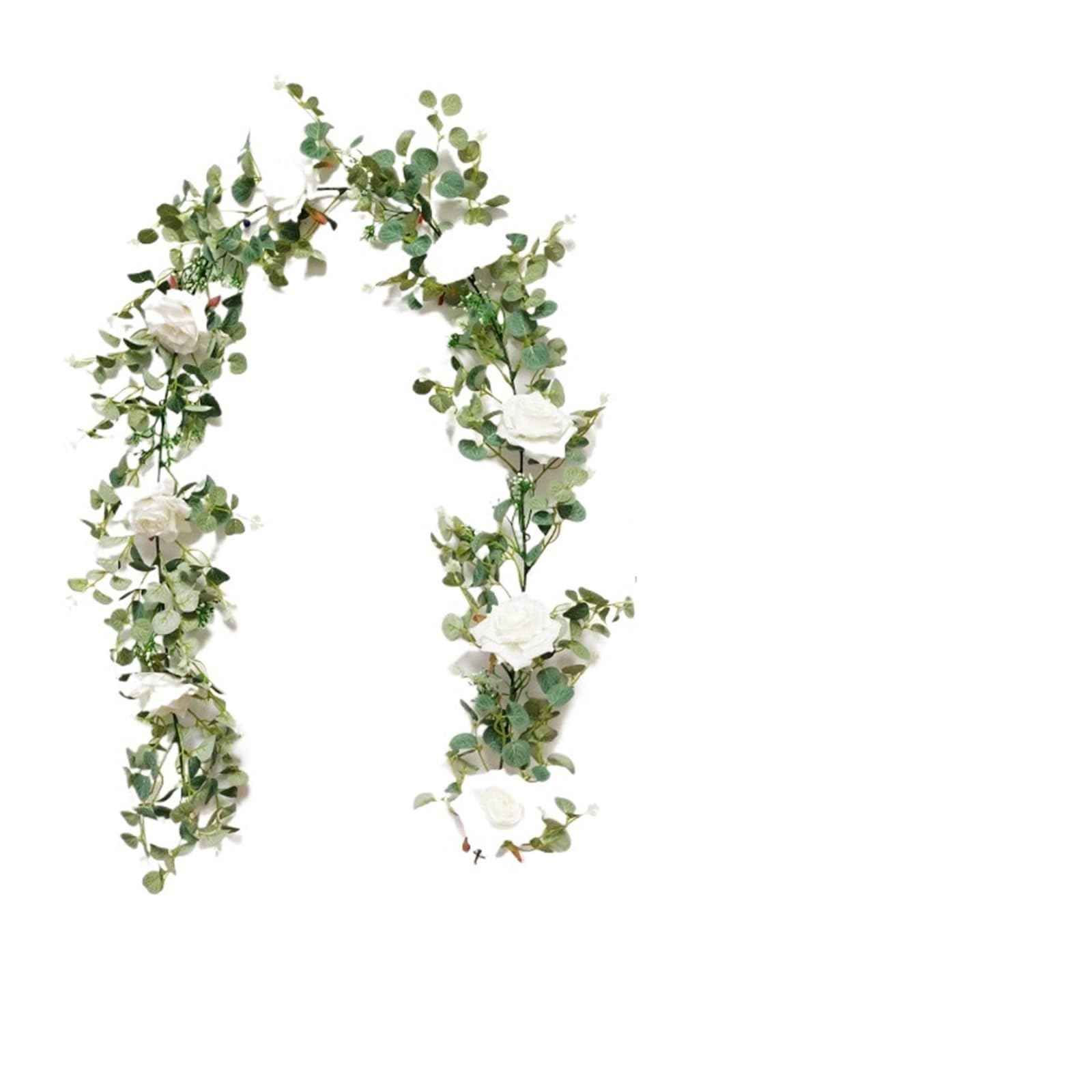 Künstliche Eukalyptus-Girlande mit weißen Rosen, Pfingstrosen, Eukalyptussträngen for Hochzeit, Geburtstag, Party, Haus, Garten, Dekoration(1pc White Rose)