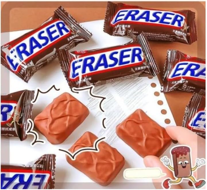 NeedVibes Cute 3D Perfumed Snickers Shaped Eraser, Non-Toxic Pencil Rubber Brown Rubber, 3.5x2.5 cm for School Use (Pack of 2) 3