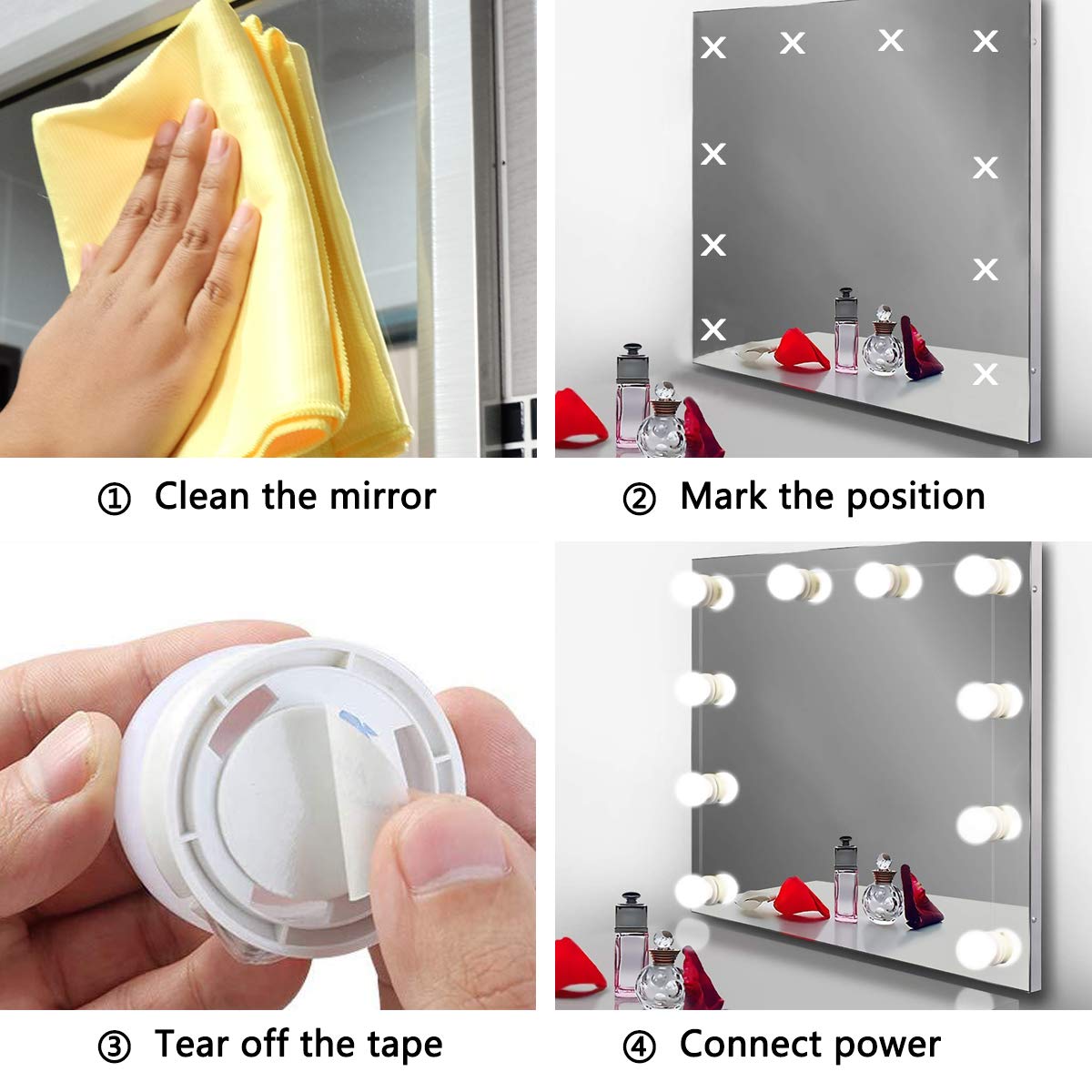 Anmossi Luci da Specchio da Tavolo per Trucco, LED Stile Hollywood con 10 Lampadine Dimmerabili,5 Livelli di Luminosità e 3 Modalità Colore, con Porta USB,3200K-6500K