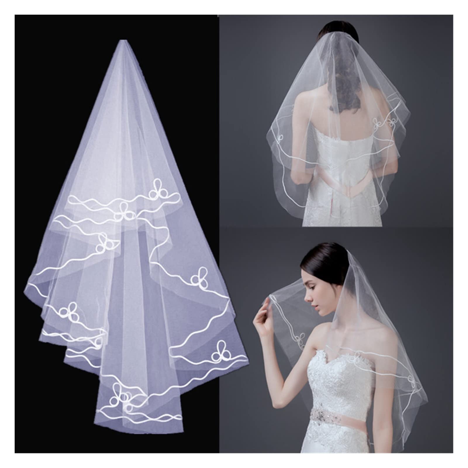 1.5m Single Layer Lace with Thread Veil Long Veil (Color : C-Beige
