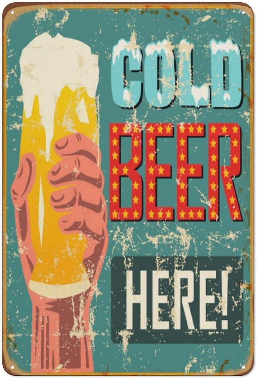 Kwqdozf Tin Sign-5 12X16inch Cold Beer Here! Vintage Metal Aluminum Tin Sign Door Signs 12X16