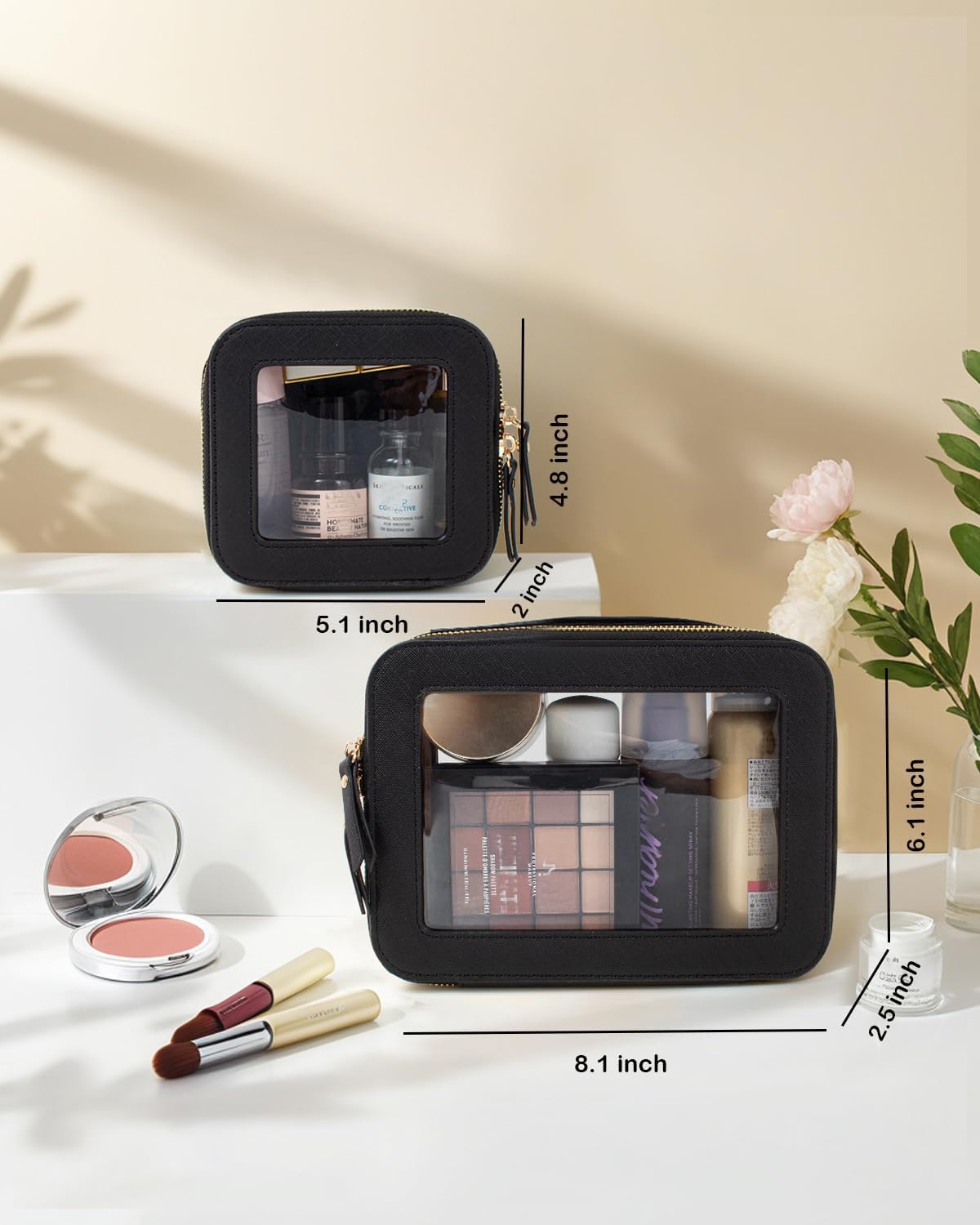 Transparente Make-up-Tasche, klein, Mini-Reise-Kosmetiktasche, transparent, TSA-geprüft, Kulturbeutel mit Reißverschluss, tragbare Make-up-Tasche für Geldbörse, Reisen, Auto, Essentials