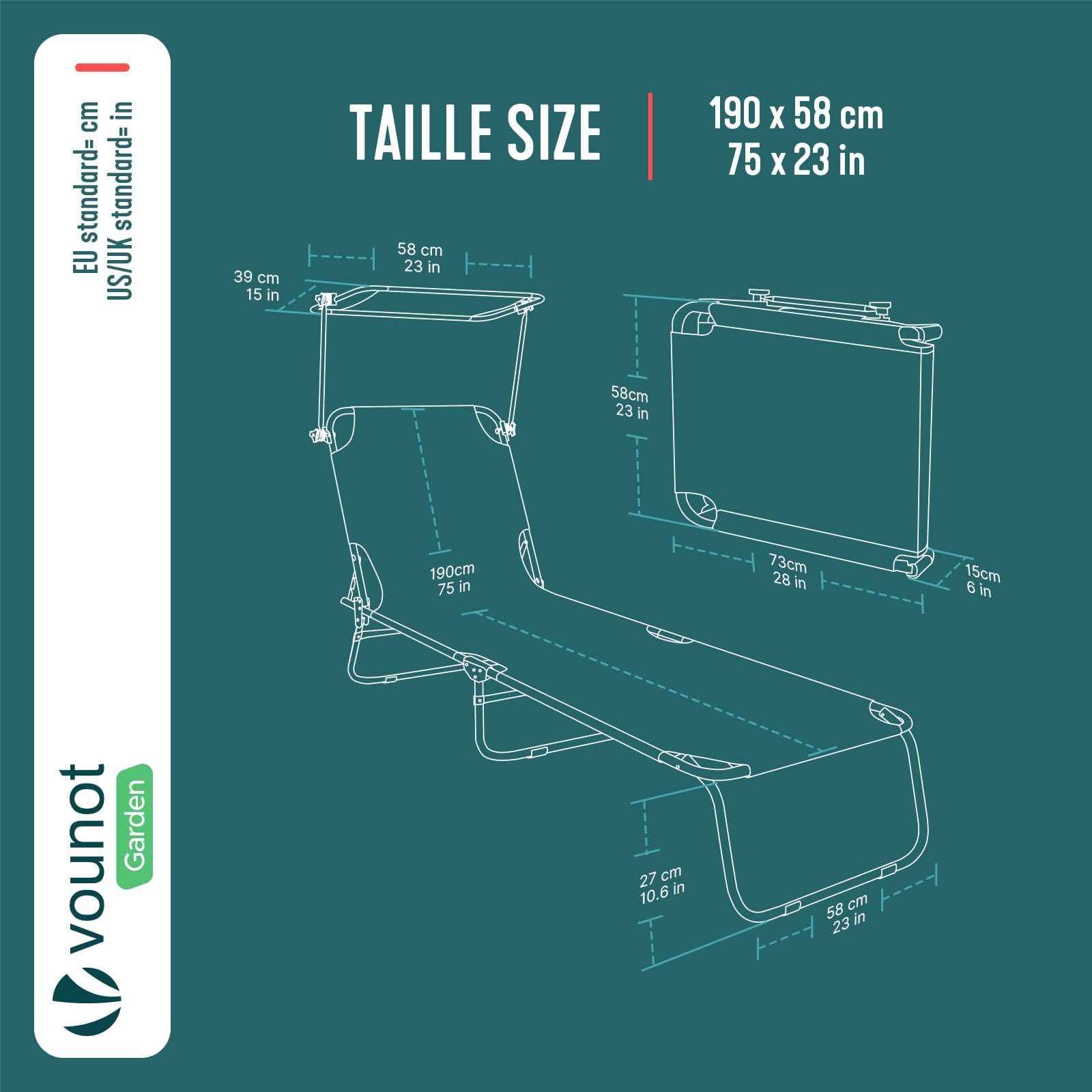 VOUNOT® Set di 2 Sdraio da Giardino Pieghevole, Lettino Prendisole con Tettuccio Parasole e Schienale Regolabile, Sdraia da Balcone per Spiaggia, Terrazzo e Esterno Piscina, Nero