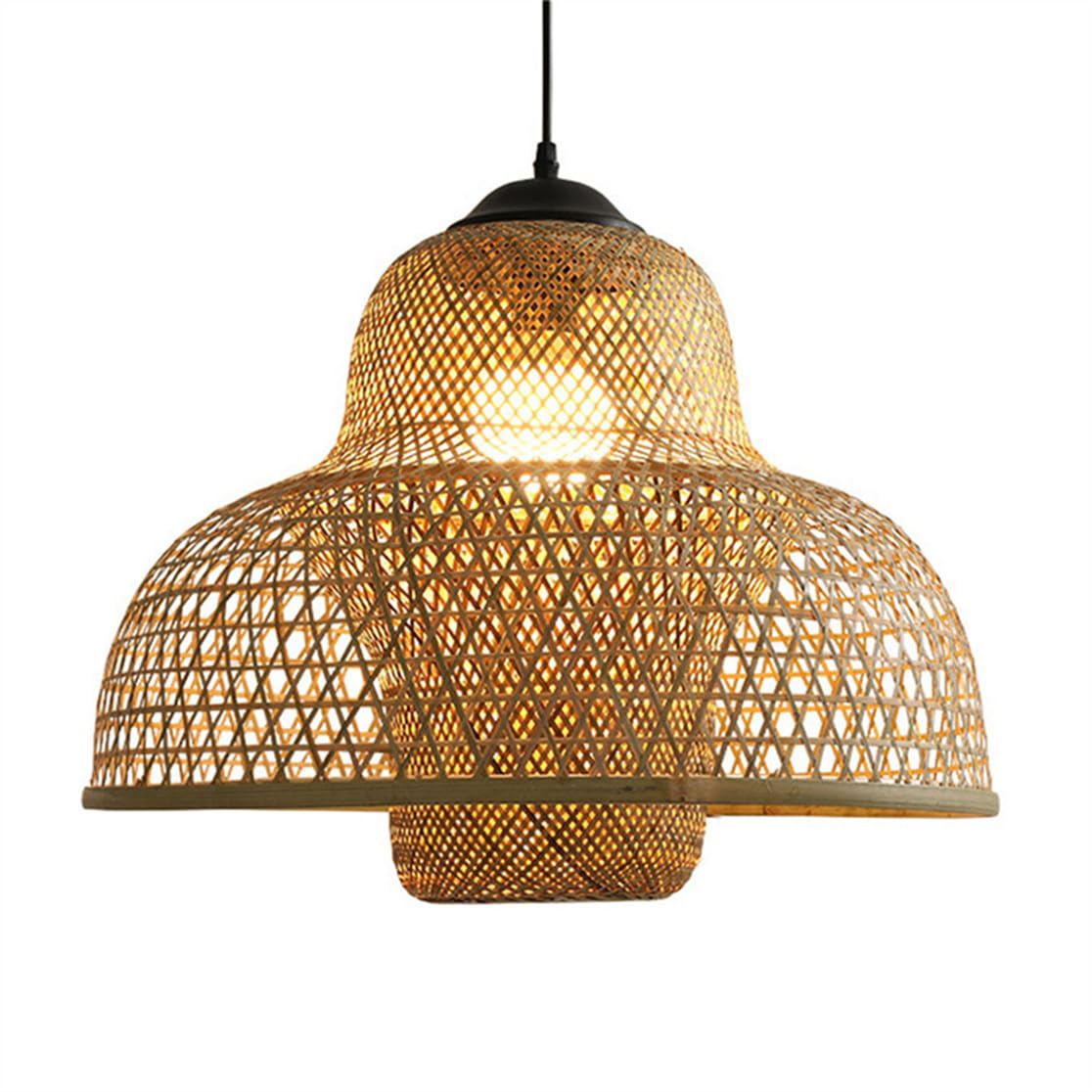 LQZCXMF Bamboo Boho Chandelier - Woven Pendant Basket Light - Farmhouse Wicker Pendant for Living & Dining Room Boho Flush Mount Ceiling Fixtures Metal Base for Dining Room Living Room Bedroom Foyer