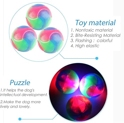 Miniatura 5 de FineInno 2 bolas grandes para perros con luz intermitente, bola elástica que brilla en la oscuridad, interactiva, saltando, parpadeante, juguetes
