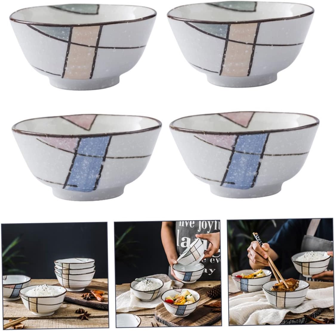 ABOOFAN 4pcs Ceramic Soup and Rice Bowls Creative Dinner Bowls Everyday Use and Colors Dishwasher and Microwave
