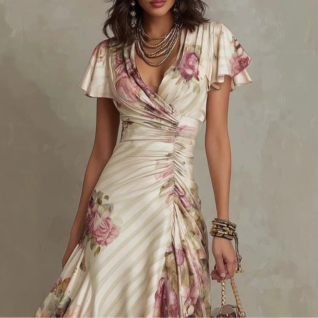 Vestido frugado con Estampado Floral Informal - Conjunto de Verano para Mujer