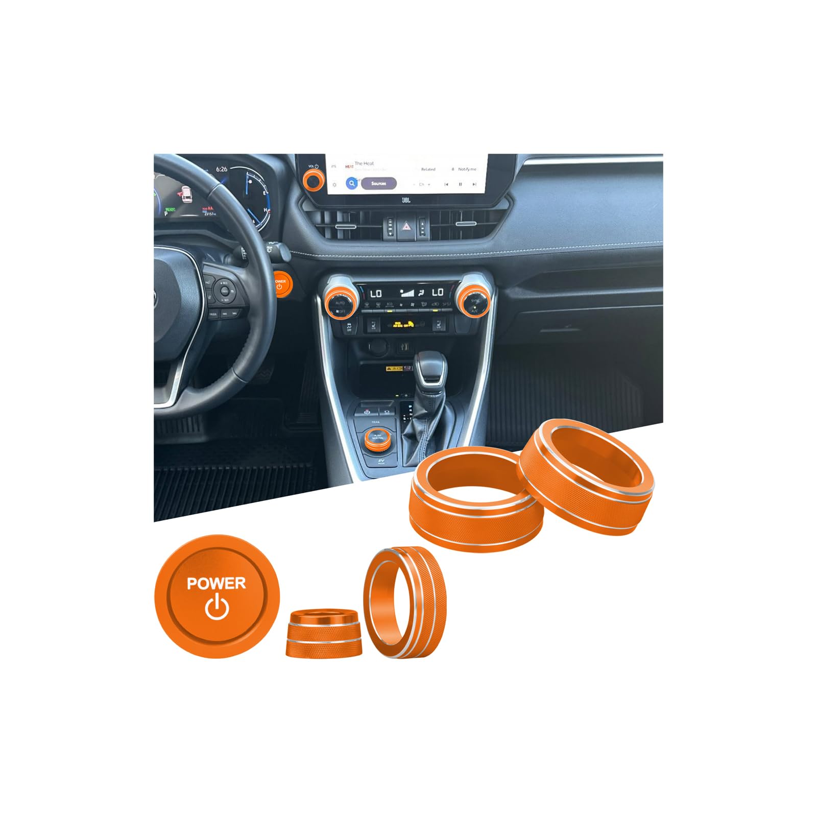 for Toyota RAV4/RAV4 Hybrid 2023 2024 2025 air Conditioning knob Cover, Start Button Cover Decorative Ring, Volume, Aluminum Alloy Decoration (RAV4 Hybrid, Orange)