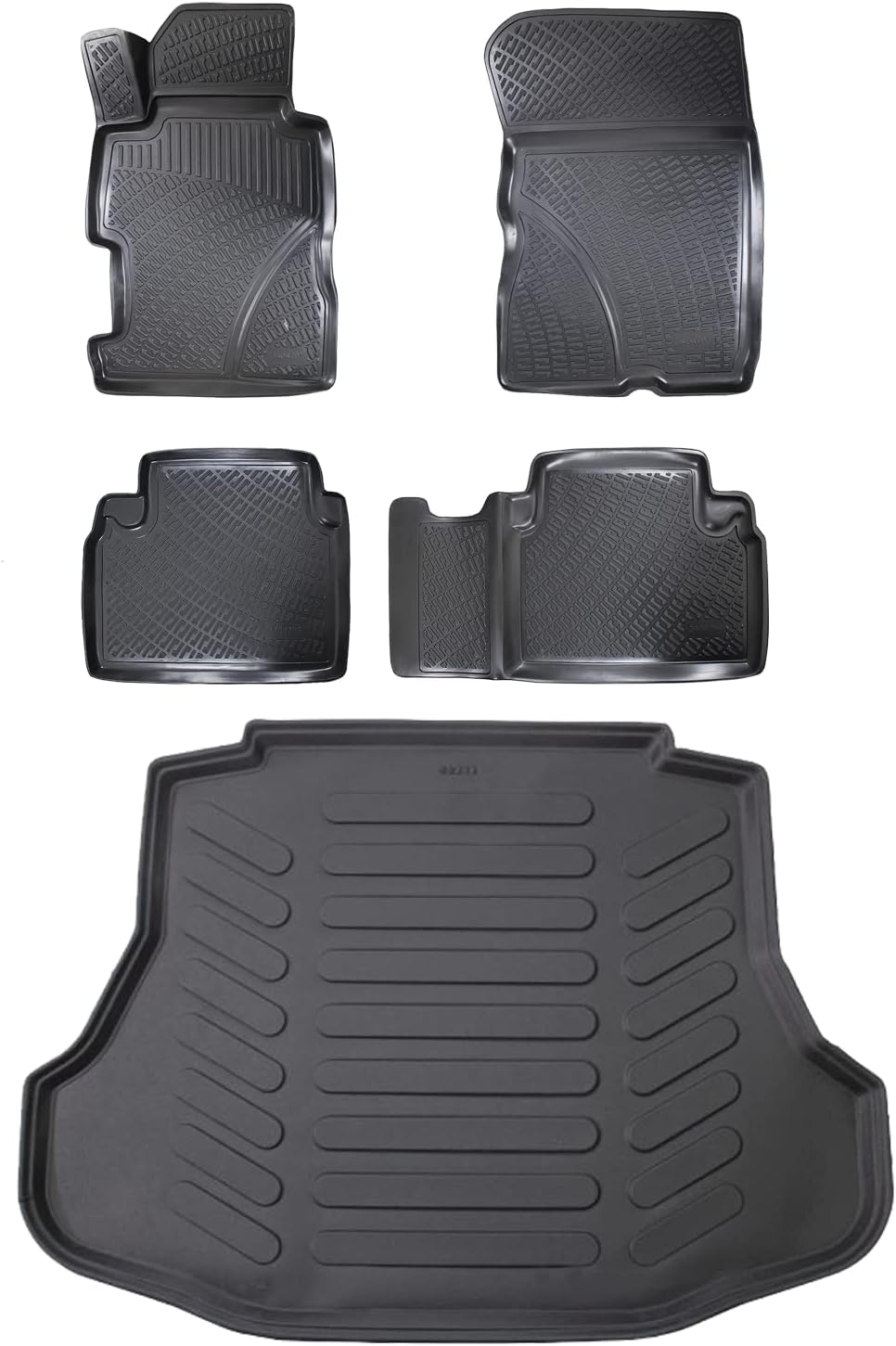 Floor Mats & Cargo Liner fits Honda Civic Sedan 2006-2011, Custom Fit All-Weather TPE Floor Liners, 3D Laser Measured, Waterproof, Durable, Black (Front, Rear & Cargo Set)