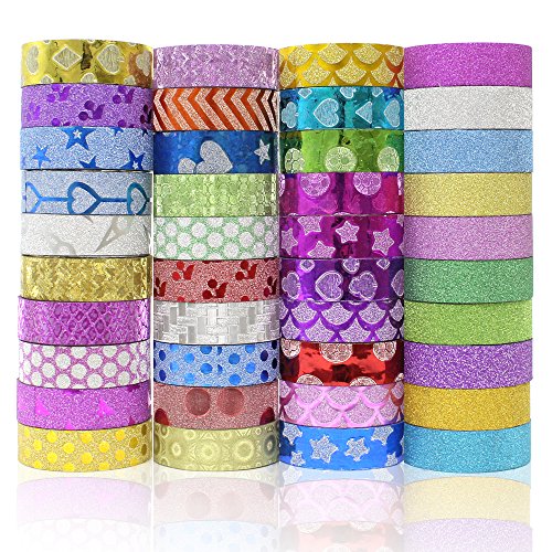 JUSLIN 40 Rolls Washi Tape, Great Crafts for DIY, Scrapbooking, Gift Box, Photo Album Decorations Versatile Tapes