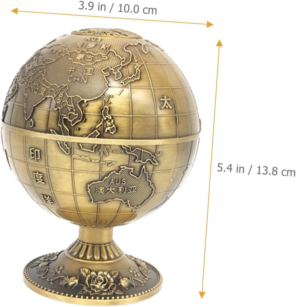 ARTIBETTER Press-type Toothpick Holder with Lid, Zinc Alloy Sphere Shape Toothpick Container with Map Pattern, 360° Rotatable Earth Globe Design for Home and Dining Table Use